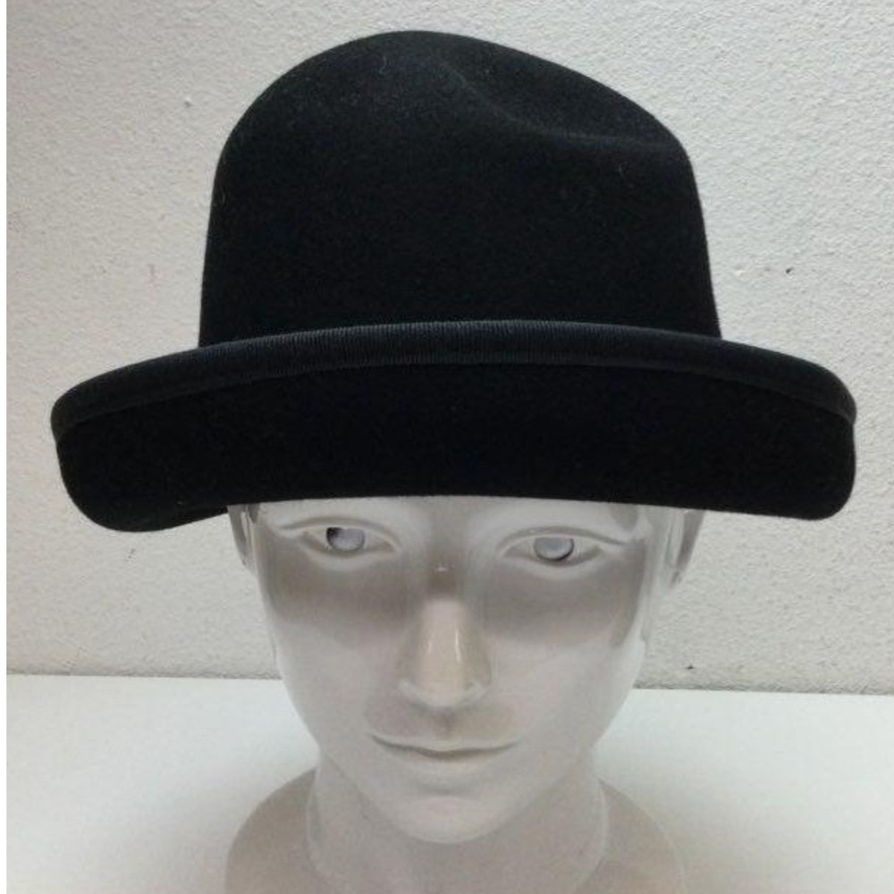 AB Cappelli‎ e Accessori Moda Black Wool Felt Bowler Derby Hat Italy Size 7